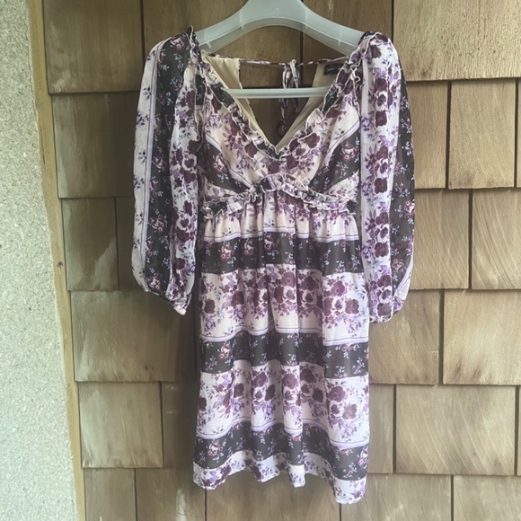 CRYSTAL DOLLS Womens Beige Lined Tie Closure 3/4 Sleeve A-Line Dress XS - Picture 5 of 17